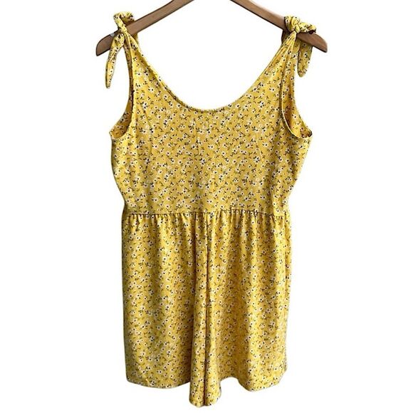 🌴 SO Yellow Floral Tie-Shoulder Romper | Girls Size M - Picture 4 of 11